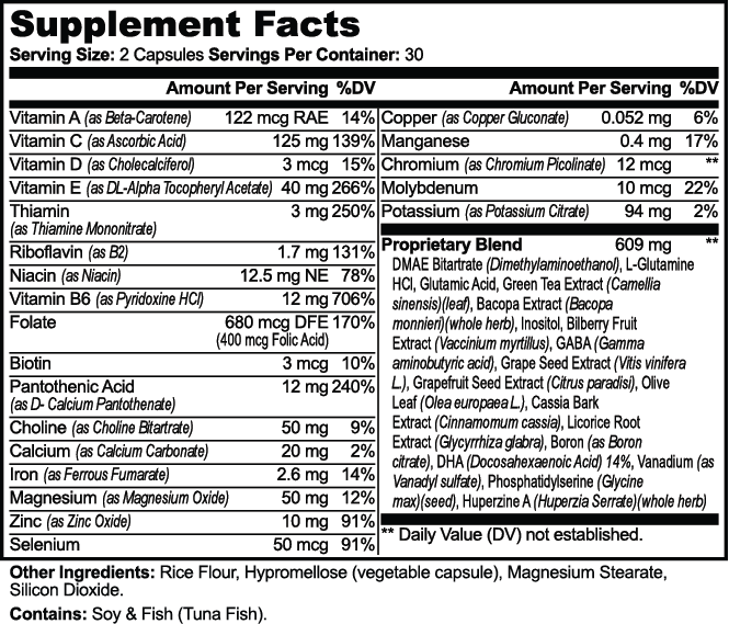 Cromwell & Smith Neuro Vantage, daily cognitive support capsules, DMAE, Phosphatidylserine, Huperzine A